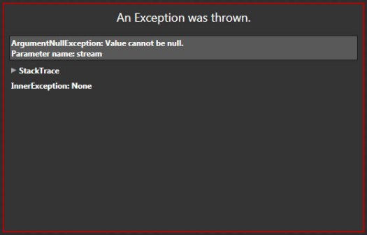 Argument null exception. Value cannot be null.